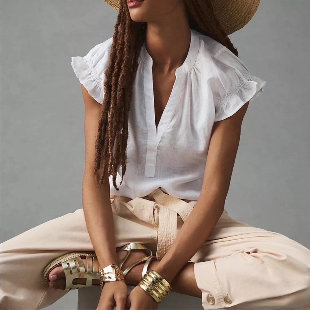 Pilcro White Ruffle-Sleeve Cotton Blouse